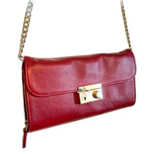 4/$100 Cuir Rose Italian Red Leather Wallet Crossbody Clutch NWOT
